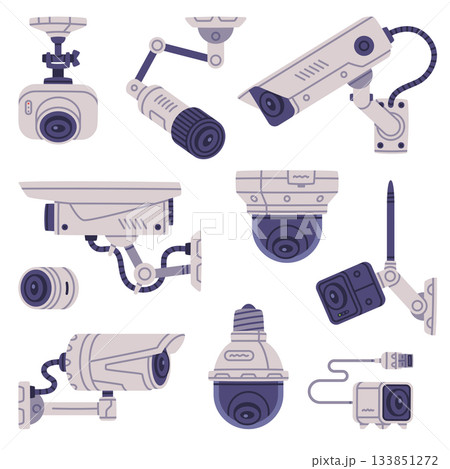Wireless Security Camera as Closed-circuit Television Transmitting Video and Audio Signal Vector Set 133851272