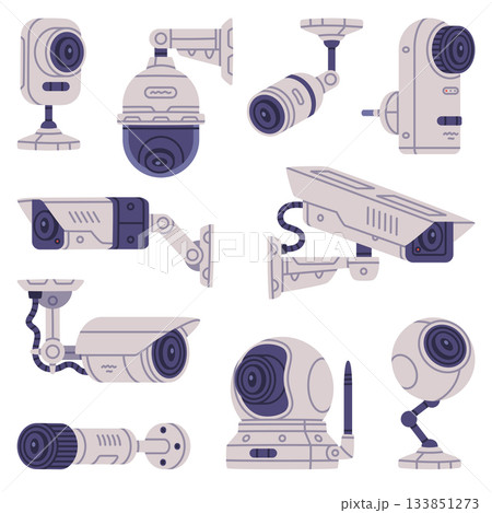 Wireless Security Camera as Closed-circuit Television Transmitting Video and Audio Signal Vector Set 133851273