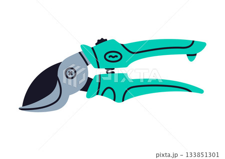 Pair of Scissors and Garden Pruner or Clipper as Hand-operated Shearing Tool Vector Illustration 133851301