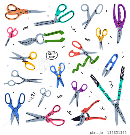 Pair of Scissors as Hand-operated Shearing Tool Vector Set 133851333