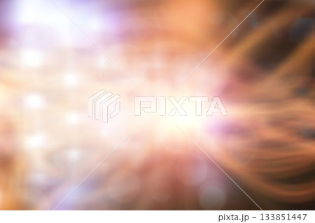 Central glow is radiating amber and purple streaks with bokeh highlights in flat style, copy space 133851447