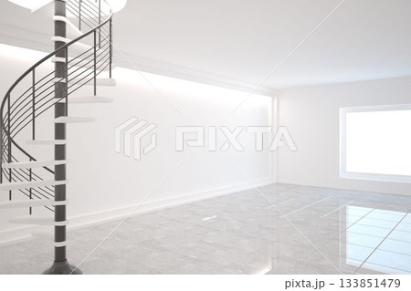 Digitally generated room with winding stairs 133851479