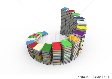 Stacks of hardcover books are forming spiral pattern in flat design layout with multicolored covers 133851481