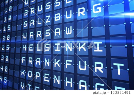 Blue departures board for major cities 133851491