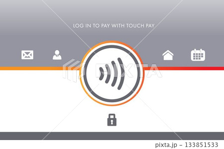 Composition of log in to pay with touch pay text with icons on grey backrgound 133851533