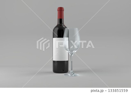 Wine bottle with label against gray background Wine bottle with label against gray background 133851559