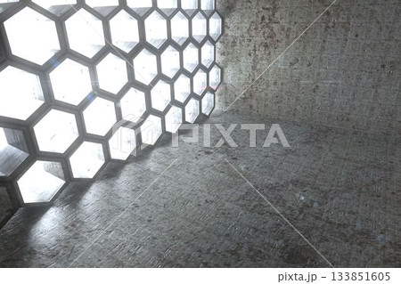 Building interior with hexagon wall Building interior with hexagon wall 133851605