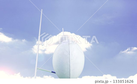 Rugby ball in front of posts 133851626