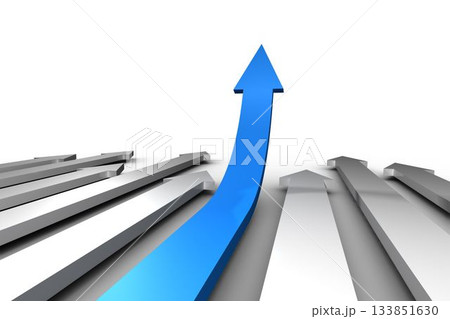 Blue arrow pointing up from grey arrows 133851630