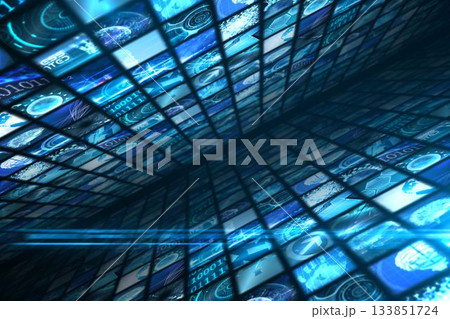 Walls of digital screens in blue 133851724