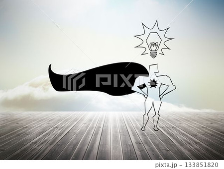 Superhero over floorboards in sky 133851820
