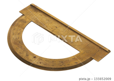 retro circle brass protractor isolated on white 133852009