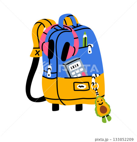 School Backpack with Stationery and Supplies Vector Illustration School Backpack with Stationery and Supplies Vector Illustration 133852209