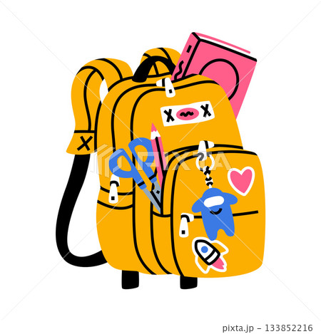 School Backpack with Stationery and Supplies Vector Illustration School Backpack with Stationery and Supplies Vector Illustration 133852216