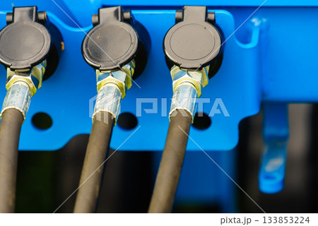 Close up of cable electrical plug, electric extension. 133853224