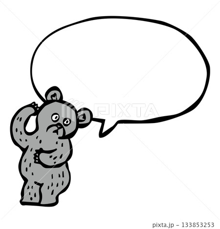 セリフ付きこちらをみている熊_モノクロ　クマ　くま 133853253