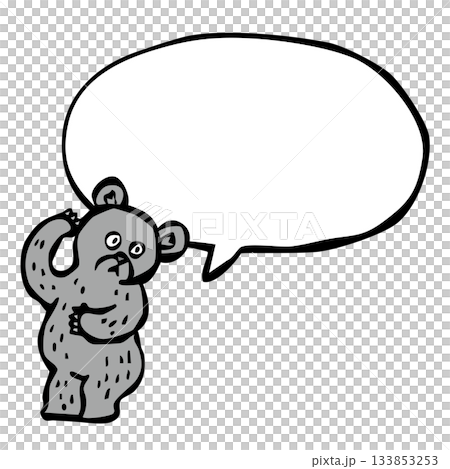 セリフ付きこちらをみている熊_モノクロ　クマ　くま 133853253