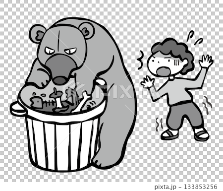 一隻熊在居民區翻找垃圾_黑白熊 133853256