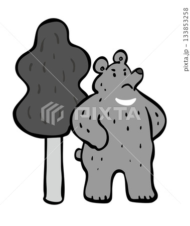 立ちはだかるクマと木_モノクロ クマ くま 熊 立ちはだかるクマと木_モノクロ クマ くま 熊 133853258