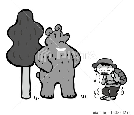 立ちはだかるクマ_モノクロ　登山　縄張り　くま　熊 133853259