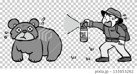 A person spraying bear repellent spray_Monochrome bear bear A person spraying bear repellent spray_Monochrome bear bear 133853262