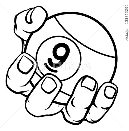Hand and 9 Ball Nine Ball Pool Cartoon Mascot 133853299