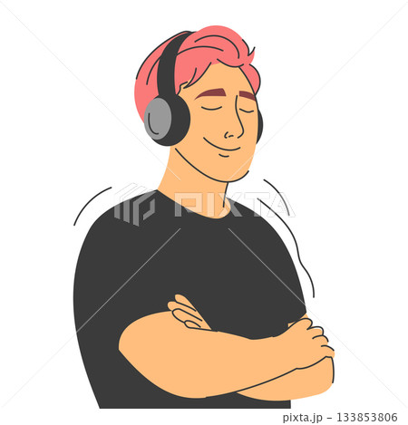Man in headphones listens to calm music 133853806