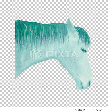 Horse in profile watercolor illustration isolated on white. The minimal, serene style for animal projects, nature themes, farm designs, peaceful decorative visuals. Year 2026. Turquoise with gradients Horse in profile watercolor illustration isolated on white. The minimal, serene style for animal projects, nature themes, farm designs, peaceful decorative visuals. Year 2026. Turquoise with gradients 133854290
