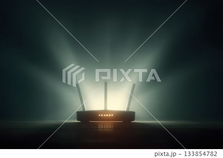 Wireless Router with Glowing Light Beams: Modern Connectivity and Technology Concept Generative AI 133854782