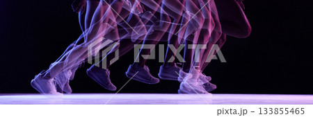 Runner step progression with purple neon motion layering 133855465