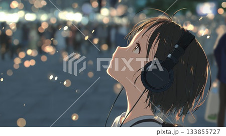 ヘッドフォンをする女の子 ヘッドフォンをする女の子 133855727