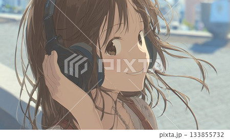 ヘッドフォンをする女の子 133855732