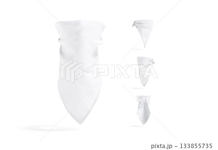 Blank white bandana neck wrap mockup, different views Blank white bandana neck wrap mockup, different views 133855735