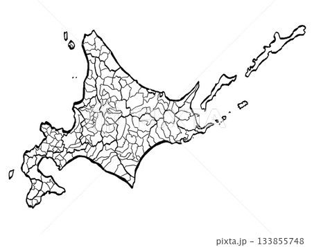 北海道地図・市町村区分 （筆タッチ） シンプル 133855748