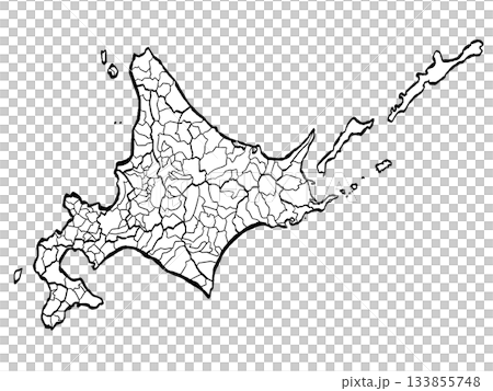 北海道地図・市町村区分 （筆タッチ） シンプル 133855748