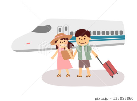 新幹線で旅行をする男女 133855860