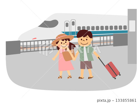 新幹線で旅行をする男女 133855861