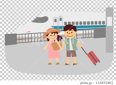 新幹線で旅行をする男女 133855861