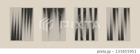 Set of grainy vertical textures with noise, halftone spray and distressed lines. Abstract grunge patterns for overlays, graphic design, retro posters and modern minimal layouts 133855951