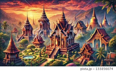 寺院を中心としたアジアの旅のコンセプト 133856074