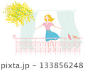 バルコニーで春風を浴びる女性（カラバリあり） 133856248