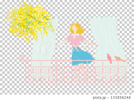 バルコニーで春風を浴びる女性（カラバリあり） 133856248