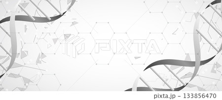 Molecule model with hexagons, DNA strands, connected neural web 133856470