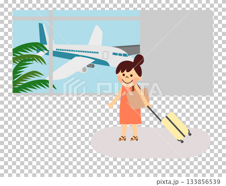 機場裡一位帶著行李箱的女士 133856539