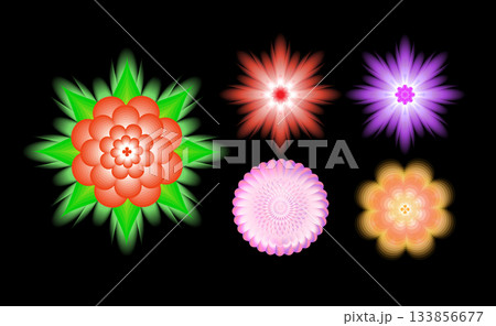 Colorful Abstract Floral Mandala Set with Radial Gradient and Psychedelic Effects Colorful Abstract Floral Mandala Set with Radial Gradient and Psychedelic Effects 133856677