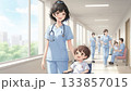 病院で働く女性医師と子供 133857015