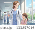 病院で働く女性医師と子供 133857016