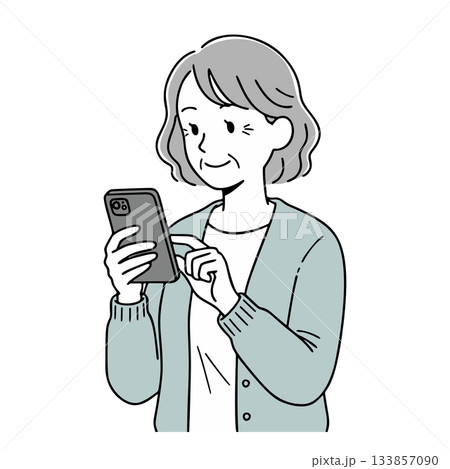 スマートフォンを操作するシニア女性のイラスト スマートフォンを操作するシニア女性のイラスト 133857090