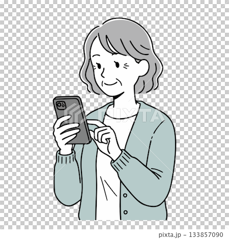 スマートフォンを操作するシニア女性のイラスト スマートフォンを操作するシニア女性のイラスト 133857090