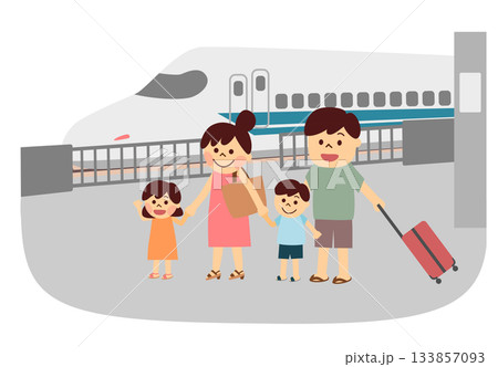新幹線で旅行をする家族 133857093